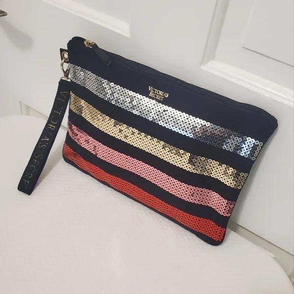 Victoria's Secret Makeup Bag/Large Wristlet Sequin, zip close - Picture 2 of 7